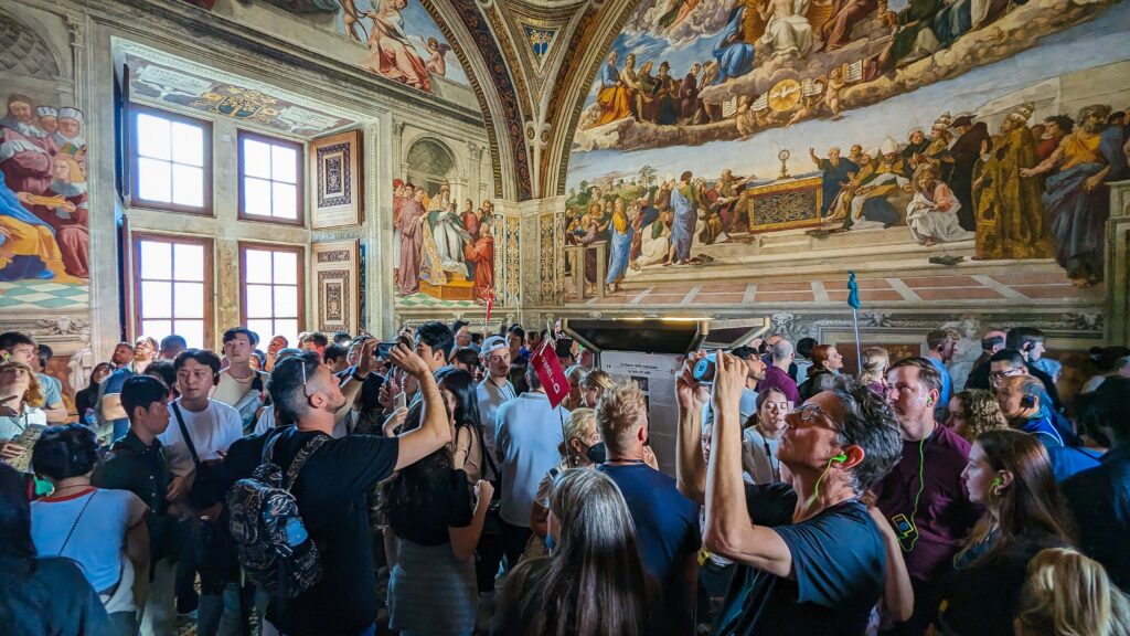 Tourists gathered in the Sistine Chapel in the Vatican City.