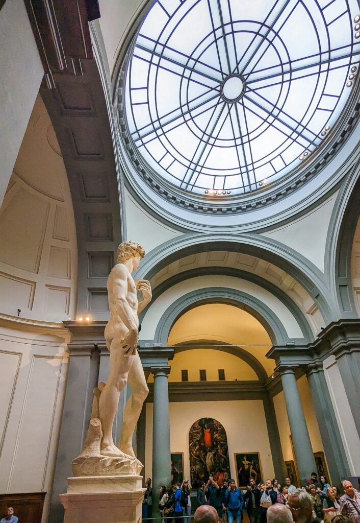 statue of David, one of Michelangelo's greatest works, within 10-15 feet of statue