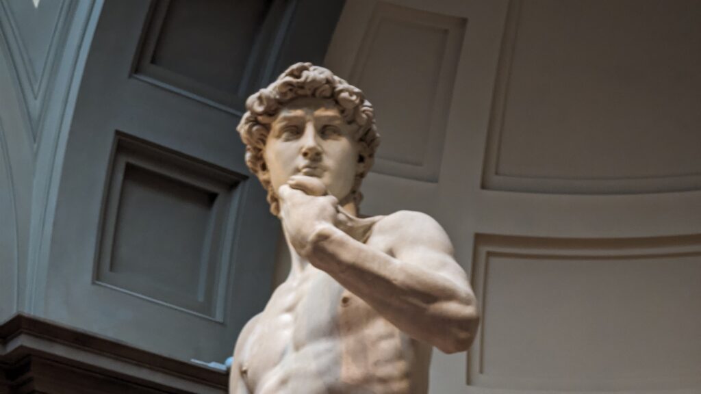 statue of David, one of Michelangelo's greatest works a zoomed in view of the statues face