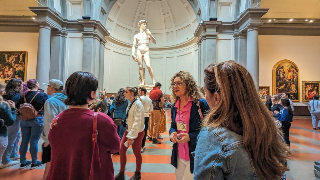 statue of David, one of Michelangelo's greatest works within 40-50 feet of statue